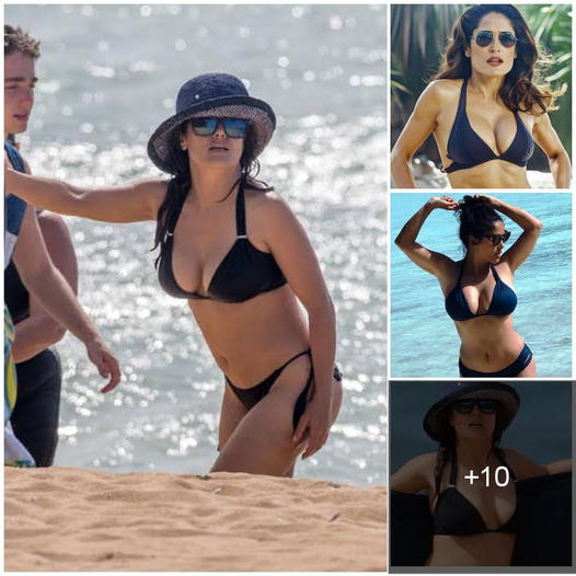 Salma Hayek Makes A Splash In Hawaii In Her Black Swimming Outfit
